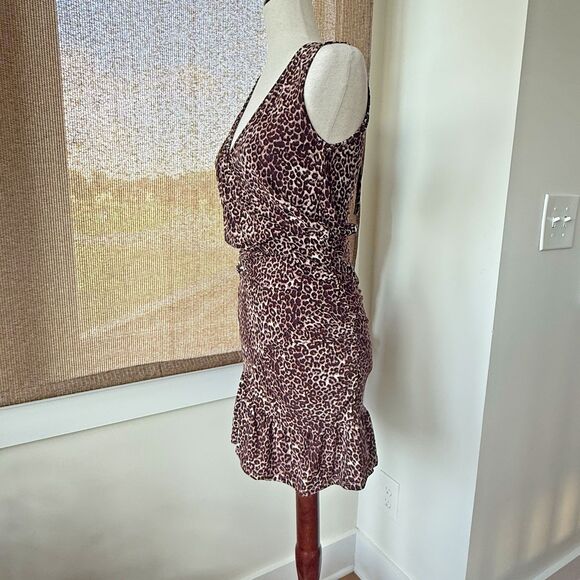 Altar'd State Rosa Dress Small Cheetah Animal Print Mini Ruffle Hem Stretchy EUC - Picture 6 of 12